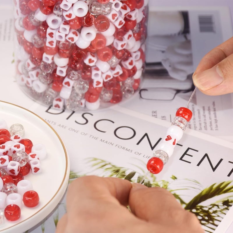 FINEWEN Valentine's Day Pony Beads(1200pcs) for Jewelry Making Bracelets Crafts,Red White Pony Beads for DIY,Hair, Necklace Bracelets Earrings (Mix Red) - Image 3